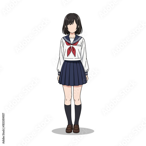 Charming anime student in classic uniform with a red bow, ready for school adventures, perfect for educational content and youthful design projects