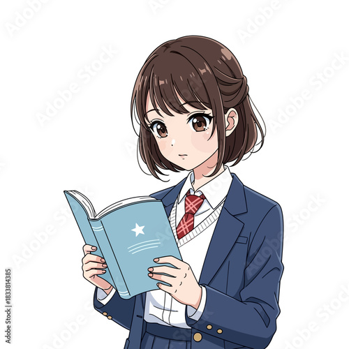 Anime student engrossed in captivating novel, sparking imagination and transporting viewers to enchanting worlds of story telling for educational content
