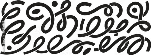 Abstract decorative swirl line pattern in bold monochrome style for modern graphic design. Artistic looping curves create a dynamic ornamental background. Elegant hand-drawn flourish texture ideal 