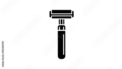 A black silhouette of a classic safety razor with a handle and blade head, depicted on a plain white background.