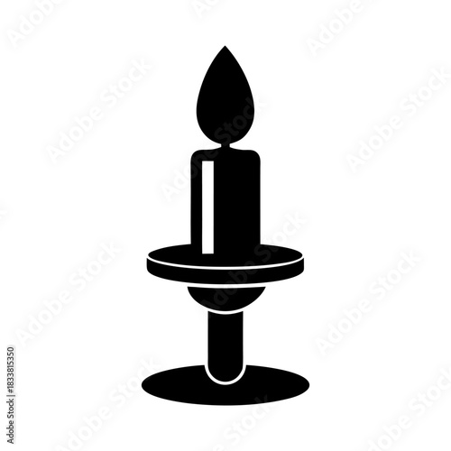 Candle Light Icon with Stand on White Background.