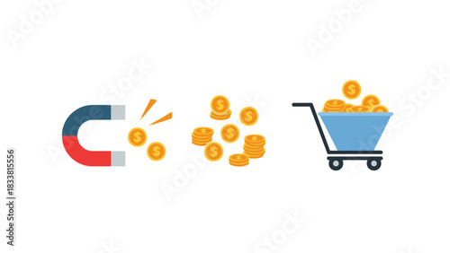 Attracting Money and Shopping Cart Full of Coins