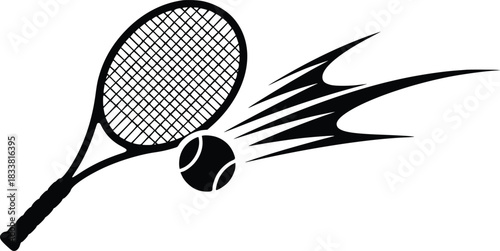 Tennis racket hitting ball with speed motion lines illustration