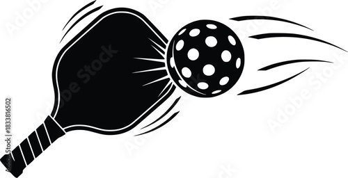 Pickleball paddle hitting pickleball with speed motion lines