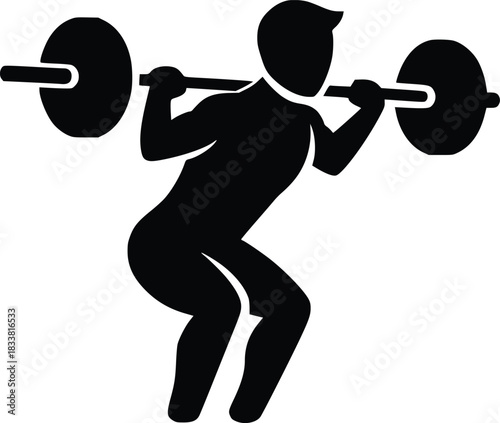 Fitness icon of man performing barbell squat strength exercise