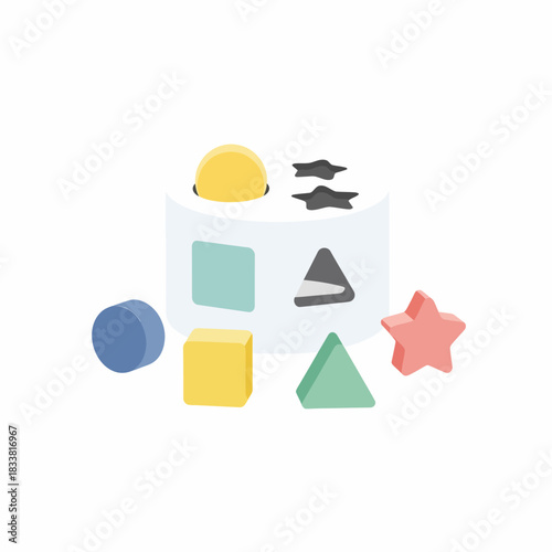 A colorful collection of geometric shape sorter toys for early childhood development.