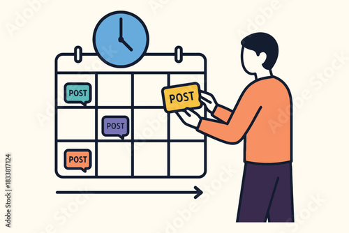 Man planning and scheduling tasks on a calendar with a clock