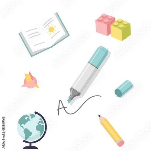 A charming collection of illustrated school supplies for learning and creativity.