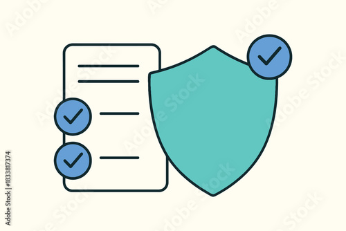 Document security and protection with shield and checkmarks