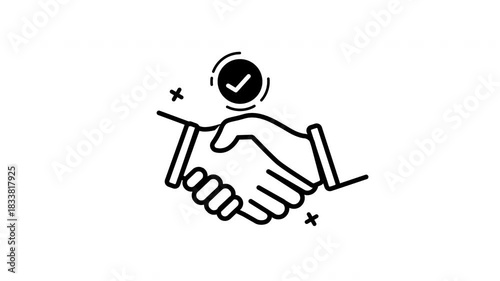 Handshake icon animation with checkmark, ideal for presentations, business communication, website agreements, and apps.