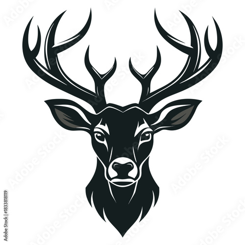 Majestic Deer Head Silhouette. Black & White Wild Animal Logo Vector.