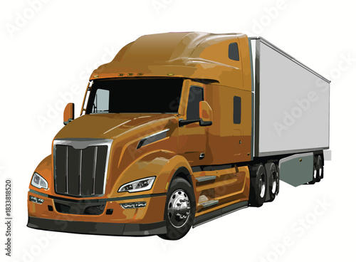 orange truck art icon sign logo semi truck American USA trailer haul design template powerful engine lorry box art cartoon element design vector modern template realistic draw