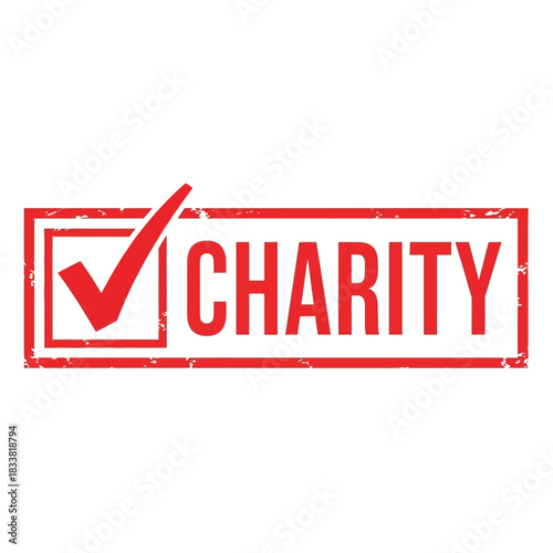 Charity stamp with check mark symbolizing approval and support