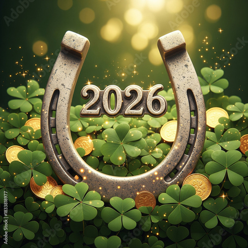 Celebrate good luck in 2026 with horseshoe, shamrocks, and gold coins