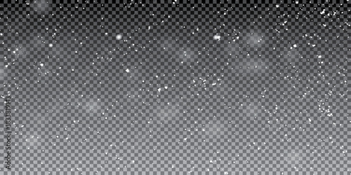 Random falling snowflakes wallpaper. Snowfall dust freeze granules. Snowfall sky white on transparent background. Lots of snowflakes february vector. 