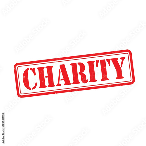 Red charity stamp on white background for nonprofit organizations and donations
