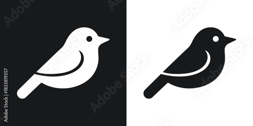 Black and white silhouette icons of a stylized bird on contrasting backgrounds vector
