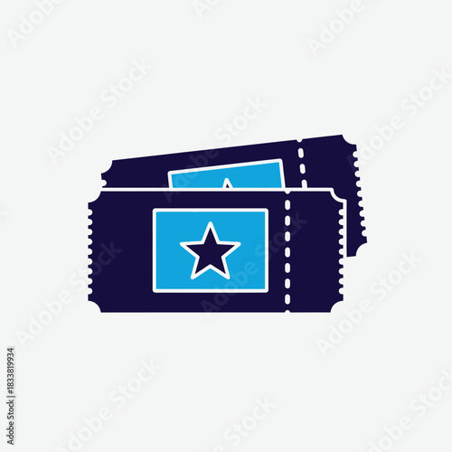 Two blue tickets with a star for event admission or raffle