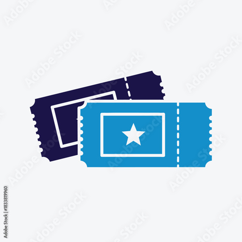 Two admission tickets for event show or movie in blue tones