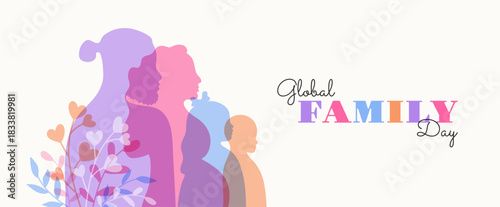 Global Family Day banner template. Parents and kids in flat style. Vector illustration