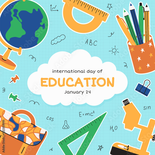 International Day of Education background. January 24 holiday info concept. Vector illustration in flat style. Template for poster, banner, flyer,greeting, card, post, cover