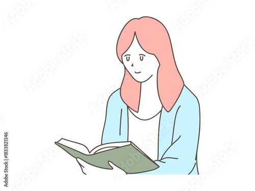 部屋　女性　ベクター　読書