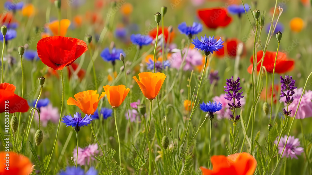 Naklejka premium “Colorful Wildflower Meadow in Bloom Poppies.
