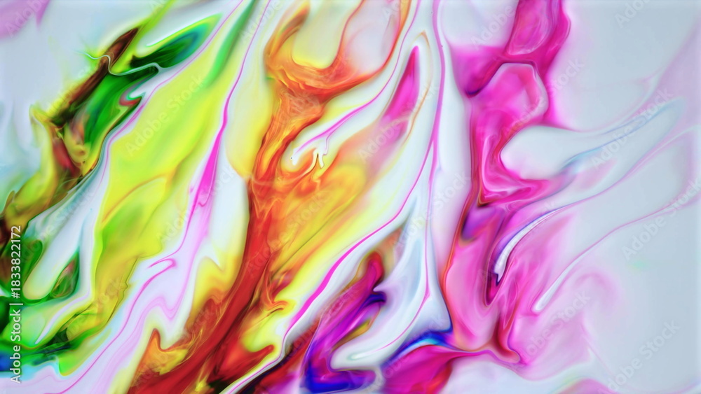 Obraz premium Dynamic swirling abstract mixture of vibrant colorful liquid paints