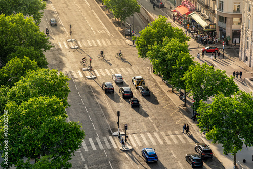 Photography Paris France aerial view of cars and people on city boulevards