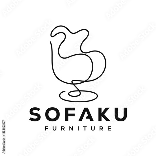 Simple Minimalist Furniture Logo. Interior Sofa Chair with Modern Line art Outline Style. Furnishing Interior Logo Design Template.