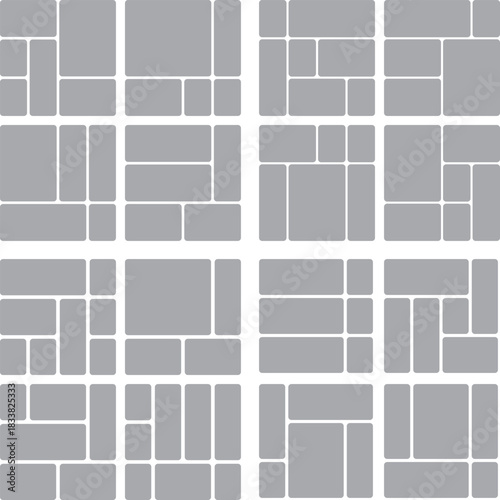 Bento grids seamless pattern featuring a grid layout of various rectangular and square photo collage templates in a muted bluegray color ui ux grid