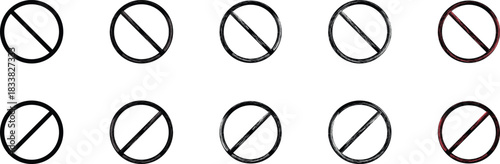 Collection of Vector Stop and Ban Symbols - Editable Stroke, Red, Black, and Grunge Styles.