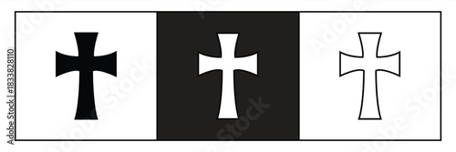 Christian cross icon. Religion, Latin cross silhouette, cross of faith, vector illustration