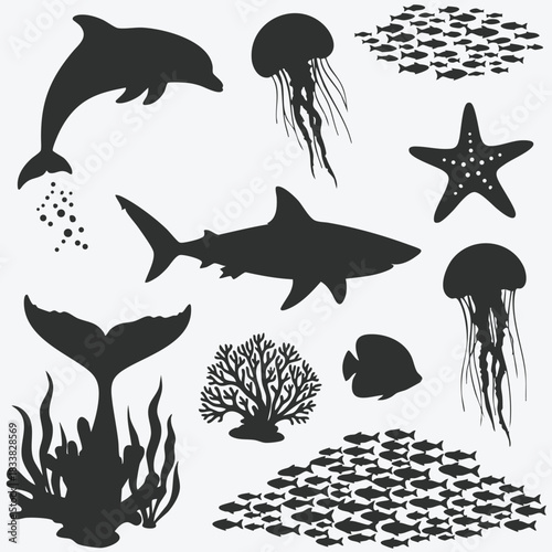 Underwater Marine Life Silhouette Set
