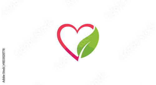 A vibrant gradient heart combined with a fresh green leaf symbolizes natural health, eco-friendly living, and organic wellness.