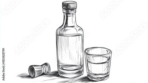 sketch bottle, glass, jigger, monochrome clip art preview