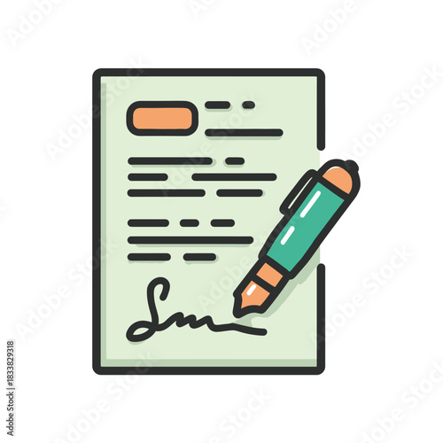 A signed contract document icon with a blue checkmark