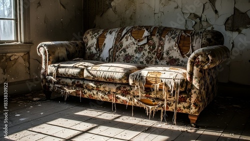 Worn and Tattered Sofa: A Cozy But Neglected Piece