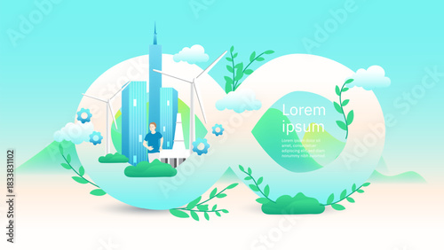 Sustainable Smart City Concept within Infinity Loop Symbolizing Circular Economy and Net Zero Future