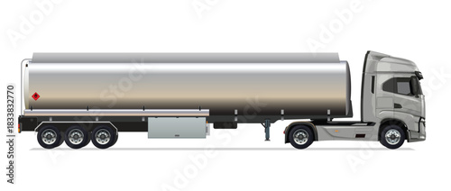 grey truck icon logo sign symbol oil petrol gas pump tank tanker fill fuel heavy big large huge long cargo body lorry car drive road side view art flat isolated white send modern vector 