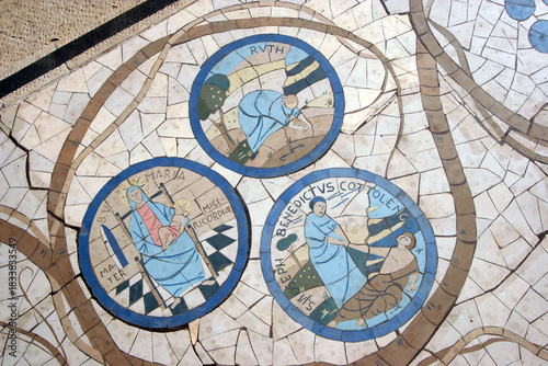 Bild auf Leinwand Floor mosaic in front of the Church of the Beatitudes, the traditional place whe