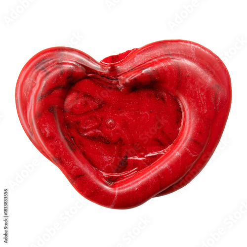 Red heart-shaped wax seal for love letter
