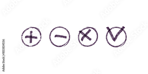 Hand drawn math symbol signs set vector illustration including addition subtraction division multiplication percentage education learning school doodle concept design