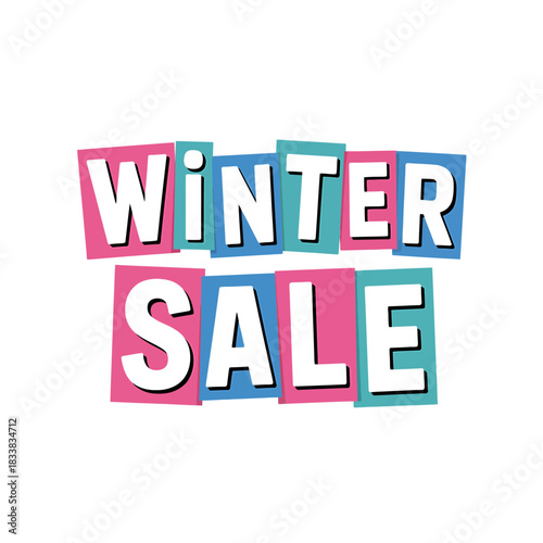 Eye catching winter sale advertisement with colorful lettering and white background