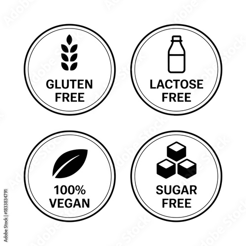 Set of diet restriction icons gluten free lactose free vegan sugar free
