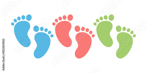 Colorful footprints illustration on white background for baby or children