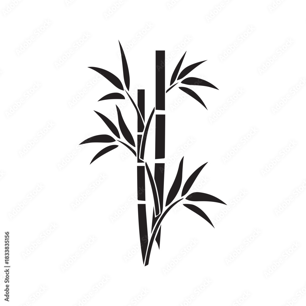 Fototapeta premium Bamboo leaves icon over white background, silhouette style, vector illustration