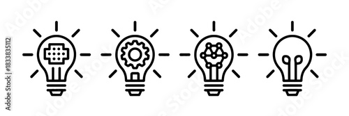 Four light bulbs representing different stages of idea development process