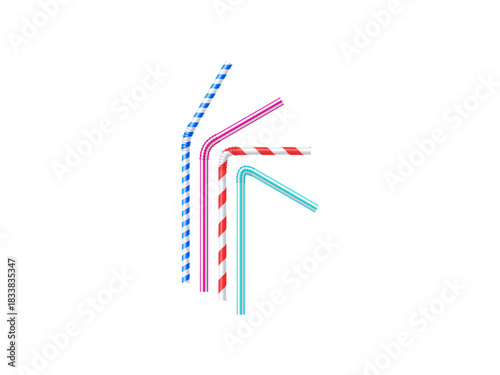 Realistic 3D render colorful drinking straws beverage plastic tubes party supplies isolated object eco design festive reusable utensil illustration