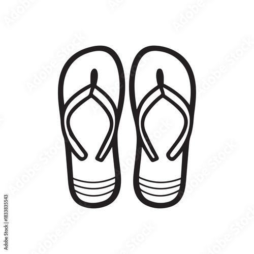 Flip Flops black outline icon lifestyle nature sun foot sea fashion design.